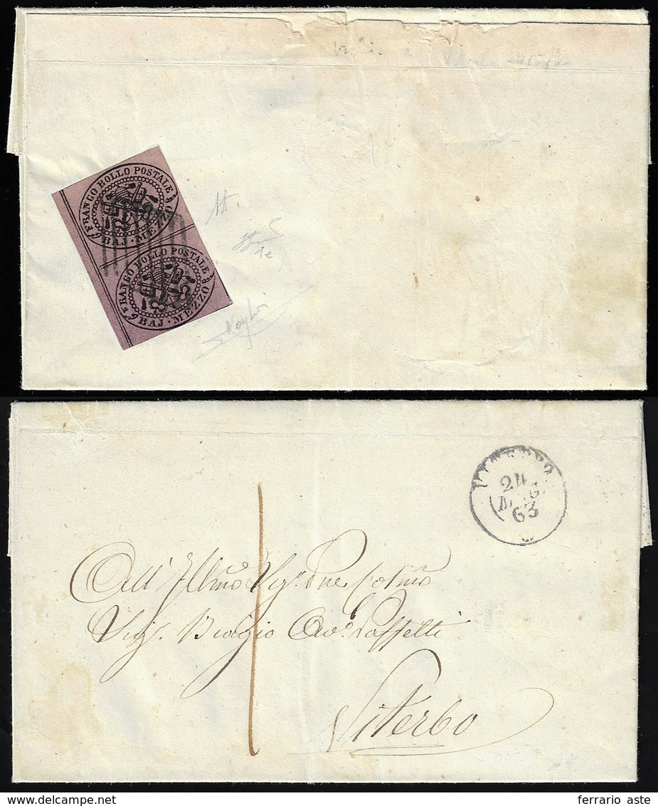 1863 - 1/2 Baj Lilla Vivo (1e), Coppia Perfetta, Al Verso Di Lettera In Porto Assegnato Da Ischia A ... - Papal States
