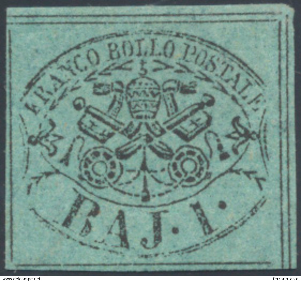 1852 - 1 Baj Verde Azzurro (2a), Gomma Originale, Perfetto, Ferrario.... - Papal States