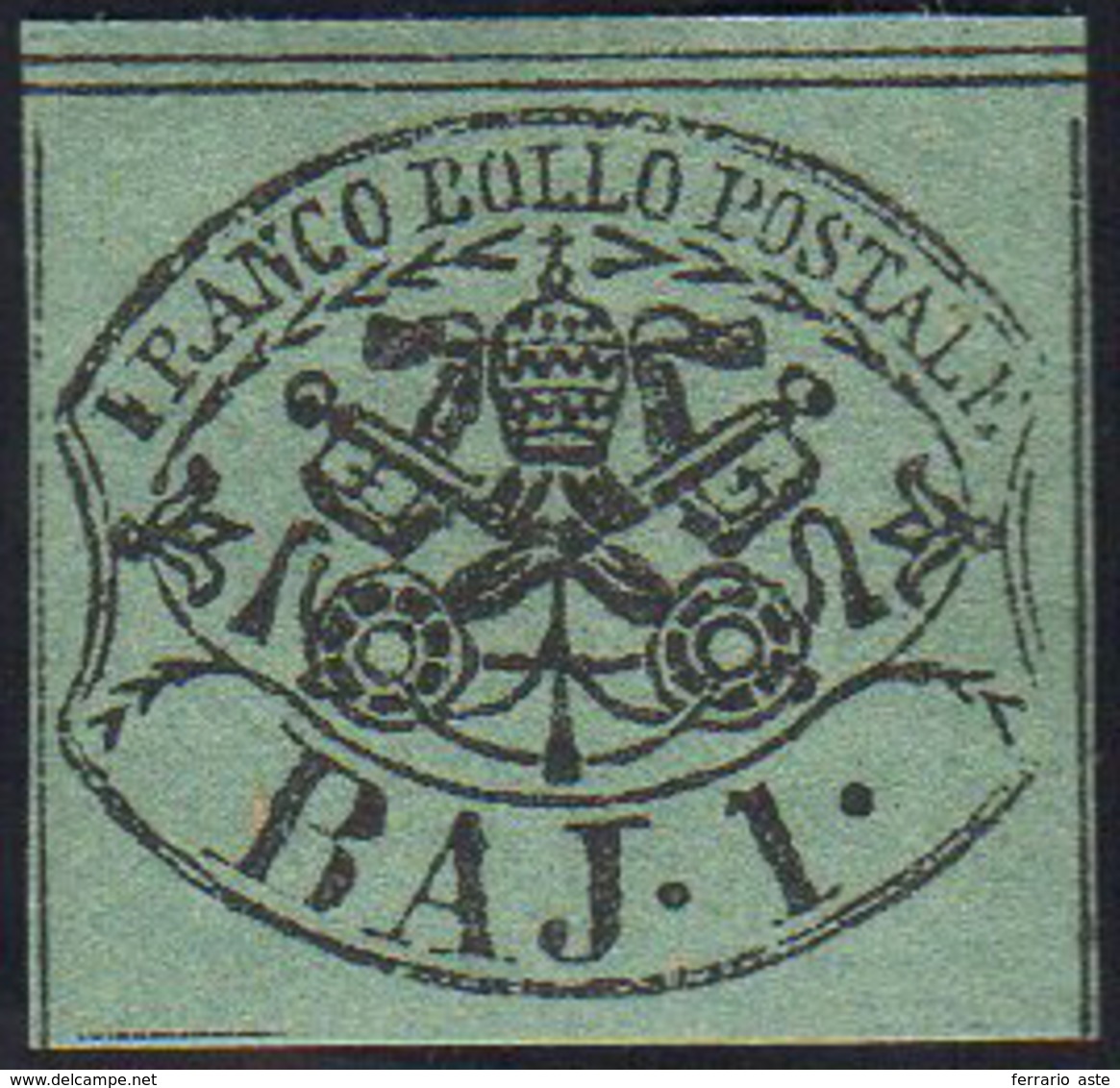 1858 - 1 Baj Verde Scuro, I Composizione (2A), Gomma Originale, Perfetto. A.Diena. Ex Coll. Andreott... - Papal States