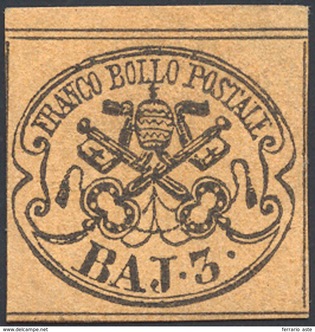 1852 - 3 Baj Bistro Arancio (4), Gomma Originale, Perfetto. Emilio Ed Enzo Diena, Cert. Diena.... - Papal States