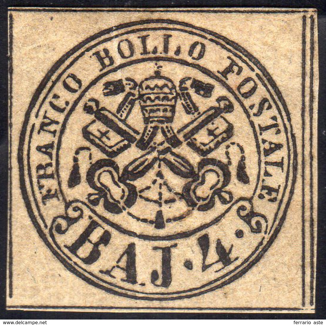 1852 - 4 Baj Bruno Grigio Chiaro (5), Gomma Originale, Lievissima Piega Verticale. Molto Fresco, Occ... - Papal States
