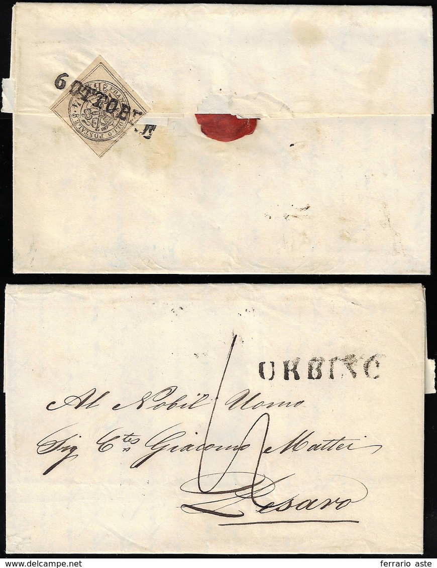 1855 - 4 Baj Bruno Grigio Chiaro (5), Perfetto, Al Verso Di Lettera Di Quattro Porti In Porto Assegn... - Papal States