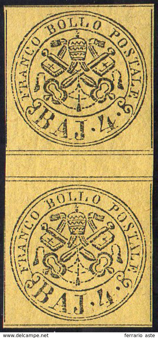1864 - 4 Baj Giallo (5A), Coppia Verticale Con Interspazio, Perfetta, Gomma Originale Integra. A. Di... - Papal States