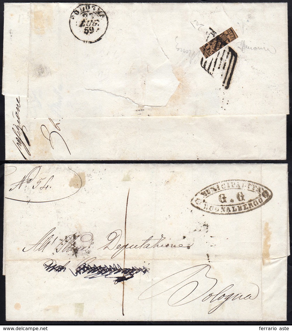 1859 - 3 Baj Bruno (4Aa), Frazionato Ad 1/3, Sezione Centrale, Al Verso Di Sovracoperta Di Lettera I... - Romagna