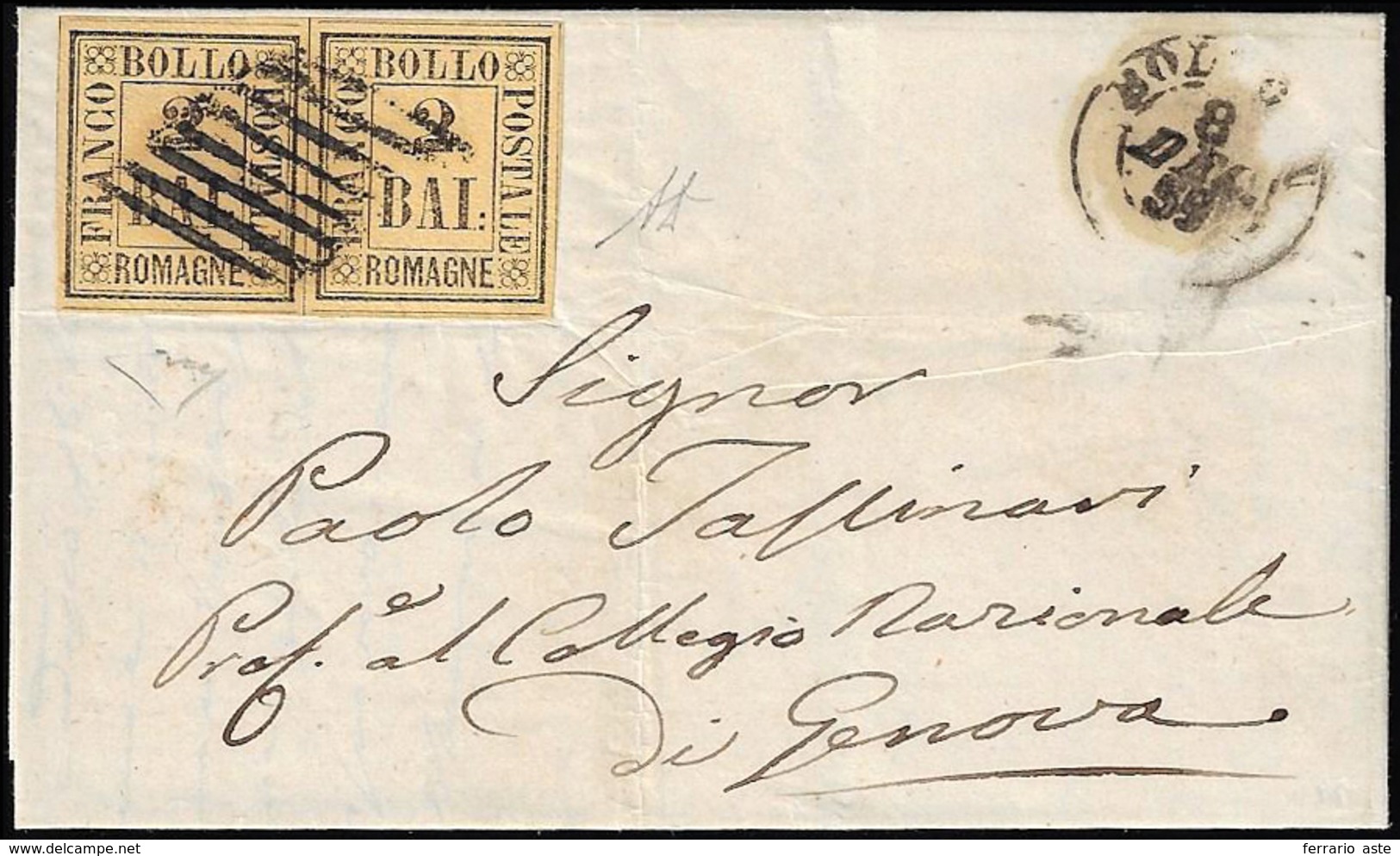 1859 - 2 Baj Giallo Arancio, Coppia (3), Perfetto E Ben Marginato, Su Lettera Da Castel Bolognese 7/... - Romagna