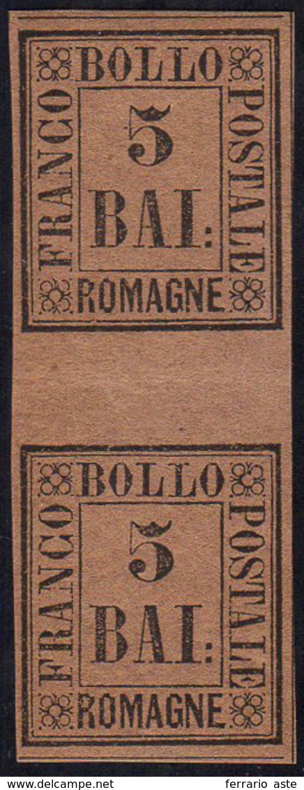 1859 - 5 Baj Violetto (6), Coppia Verticale Con Interspazio Di Gruppo, Gomma Originale Integra, Perf... - Romagna