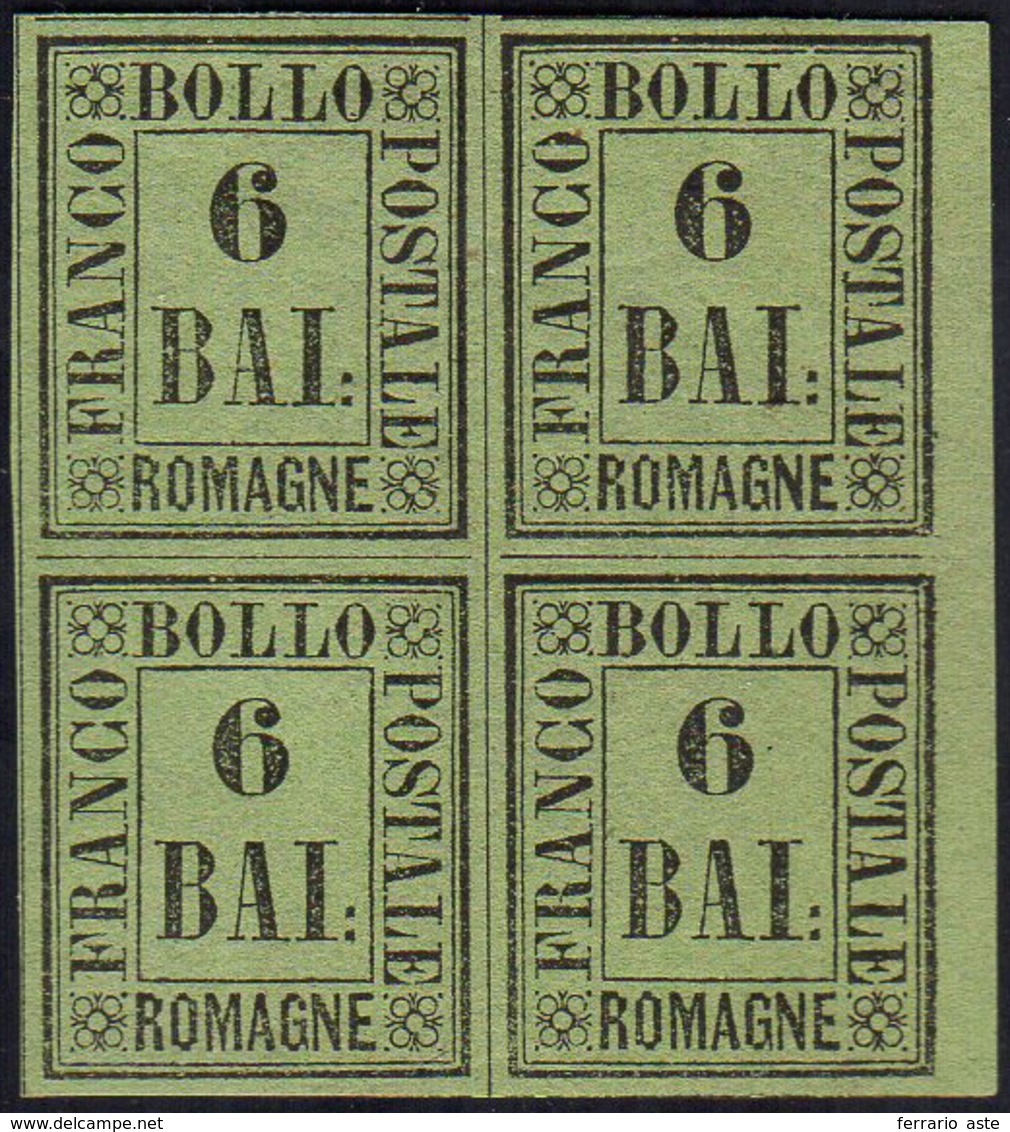 1859 - 6 Baj Verde Giallo (7), Blocco Di Quattro, Gomma Originale, Perfetto. G.Bolaffi, Ferrario.... - Romagna