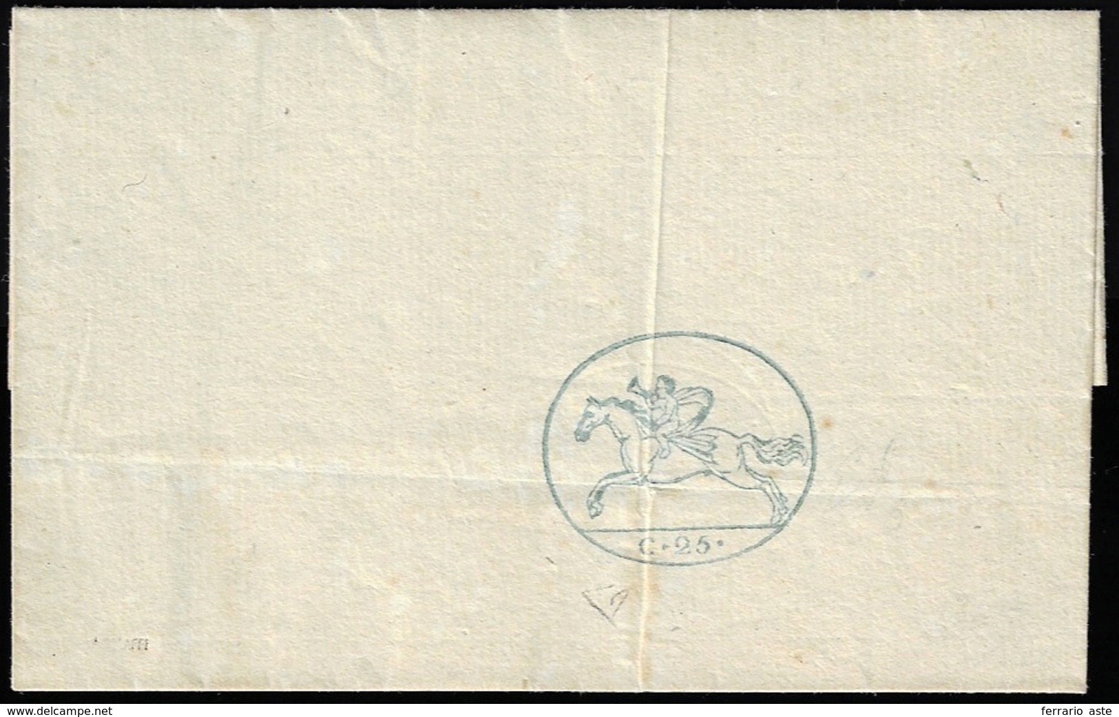 1819 - 25 Cent. Cavallino, Impressione A Stampa (2), Mezzo Foglio, Consueta Piega, Nuovo. E.Diena.... - Sardinia