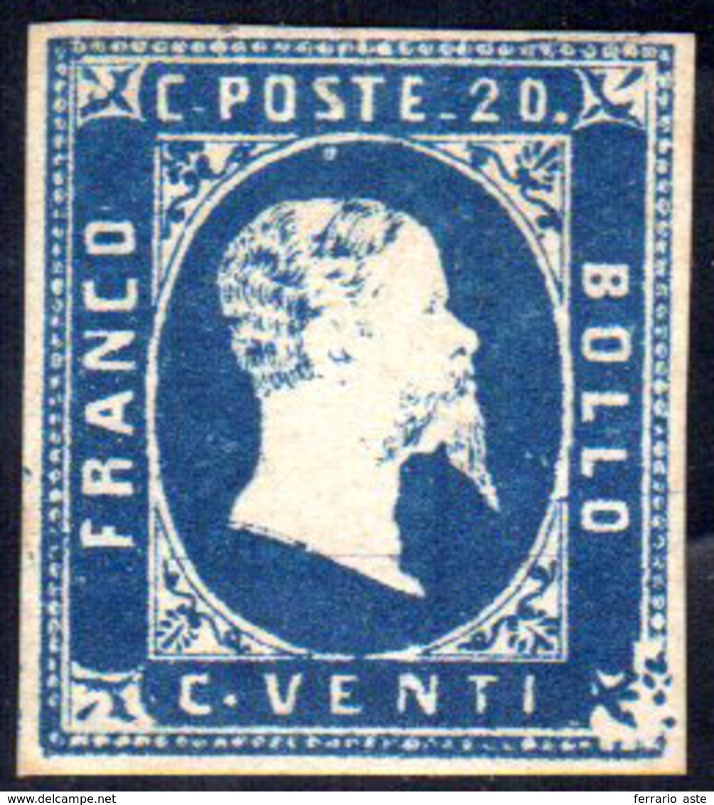 1851 - 20 Cent. Azzurro Scuro (2b), Nuovo Gran Parte Di Gomma Originale, In Buono Stato. Cert. Diena... - Sardinia