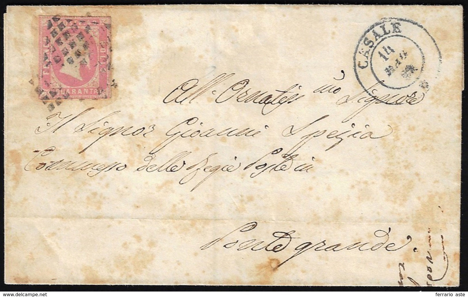 1852 - 40 Cent. Rosa (3), Difettoso, Su Sovracoperta Di Lettera Da Casale 14/4/1852 A Pontegrande. O... - Sardinia