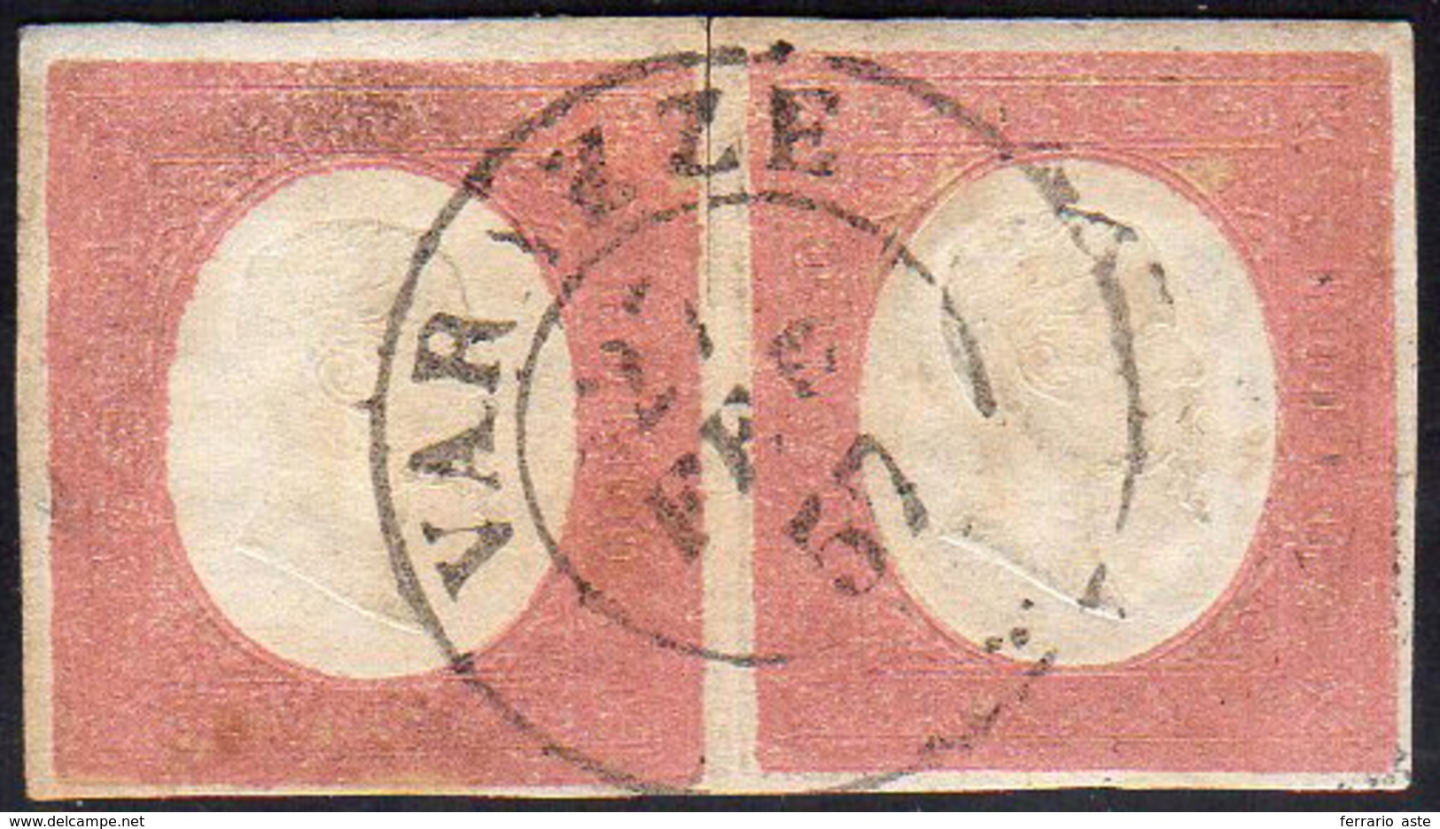 1854 - 40 Cent. Rosso Mattone Chiaro (9b), Coppia, Perfetta, Piccolo Taglio Di Forbici Al Centro Che... - Sardinia