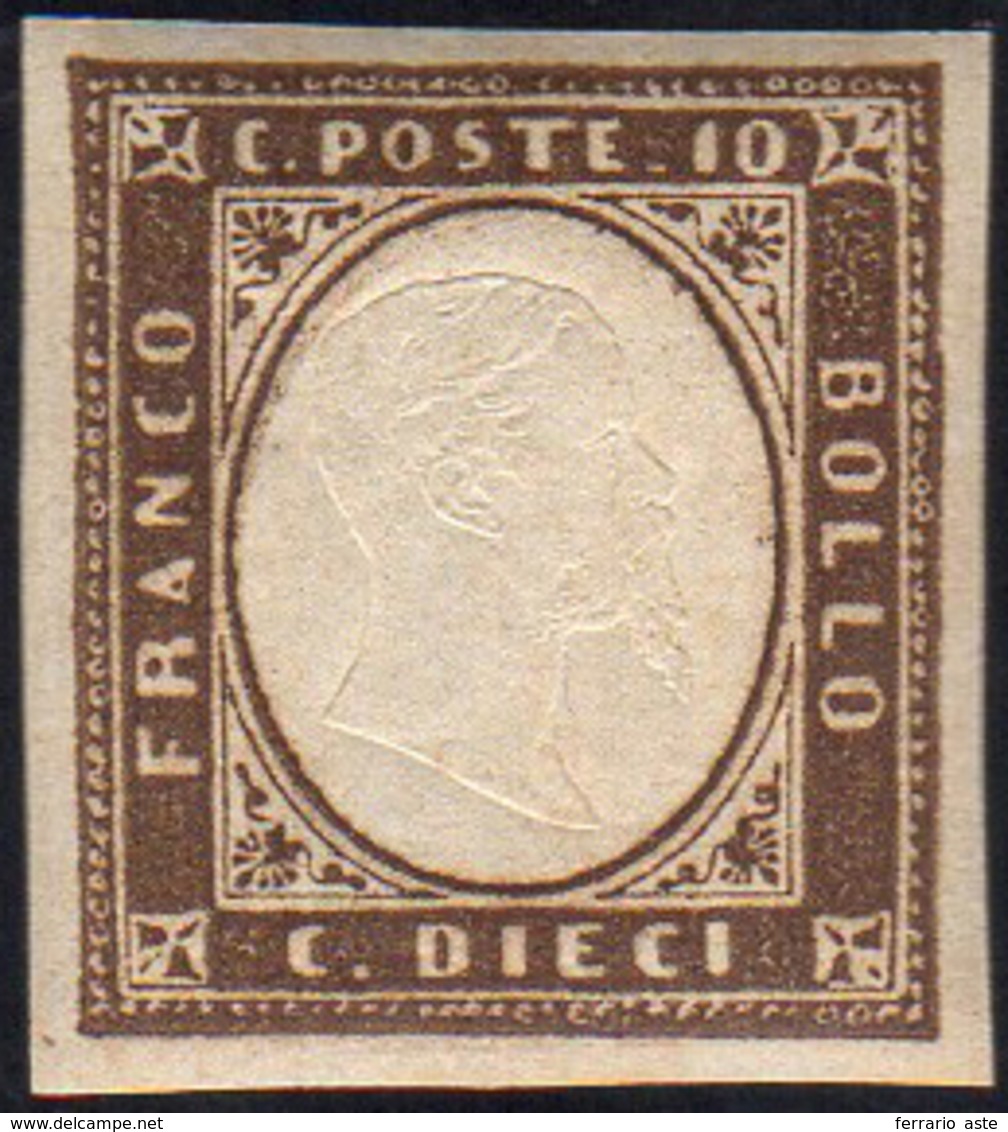 1858 - 10 Cent. Terra D'ombra (14), Gomma Integra, Perfetto. Bello! Emilio Diena, Ferrario, Cert. A.... - Sardinia