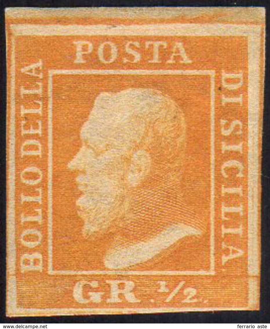 1859 - 1/2 Grano Arancio, I Tavola, Carta Di Palermo (1), Bordo Di Foglio In Alto, Gomma Integra, Pe... - Sicily