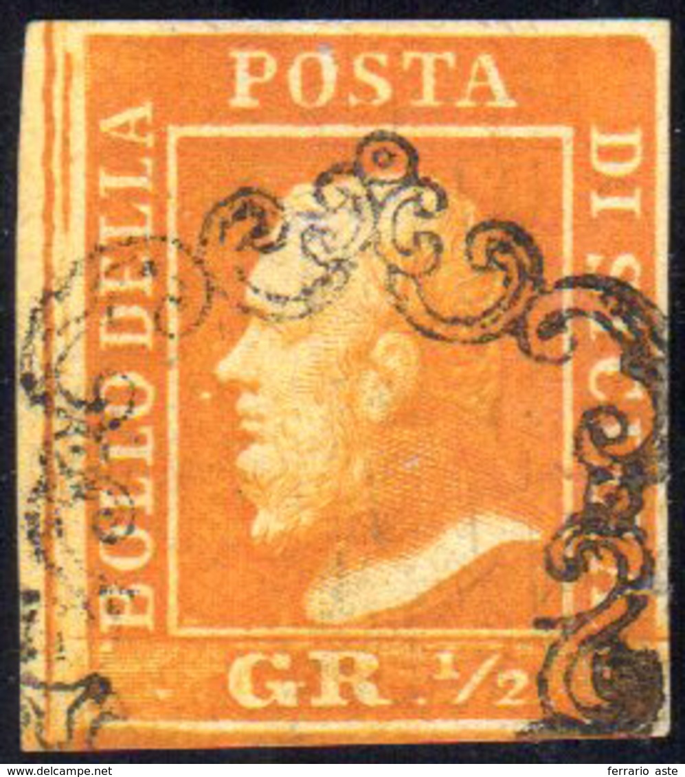 1859 - 1/2 Grano Arancio, I Tavola, Carta Di Napoli (1a), Usato, Perfetto. Cert. A.Diena.... - Sicily