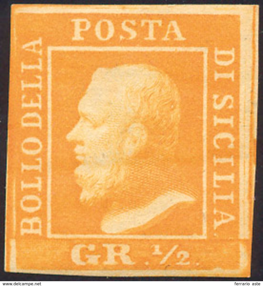 1859 - 1/2 Grano Arancio, II Tavola, Carta Di Palermo (2), Gomma Originale, Perfetto. A.Diena, G.Oli... - Sicily