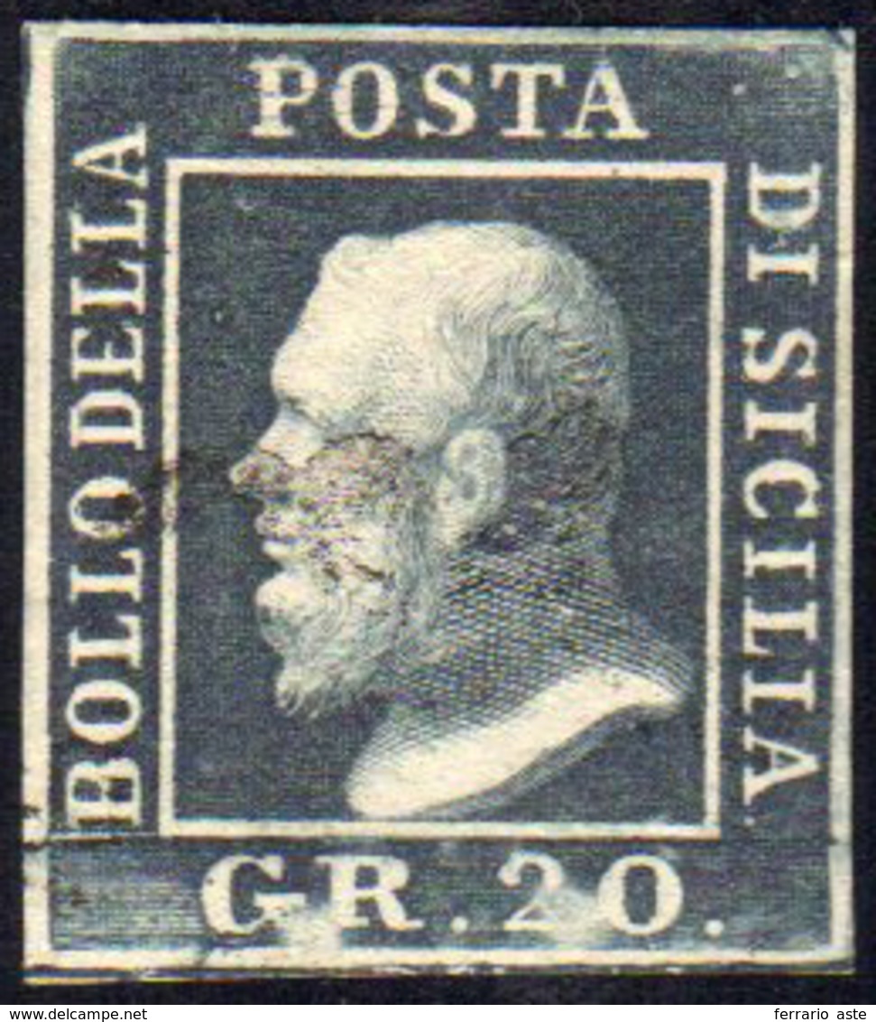 1859 - 20 Grana Grigio Ardesia (13), Perfetto, Usato. Cert. Bottacchi.... - Sicily