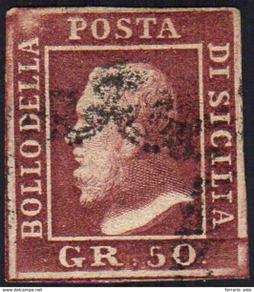 1859 - 50 Grana Lacca Bruno (14), Usato, Perfetto. Raro! Emilio Diena, Cert. Ferrario.... - Sicily