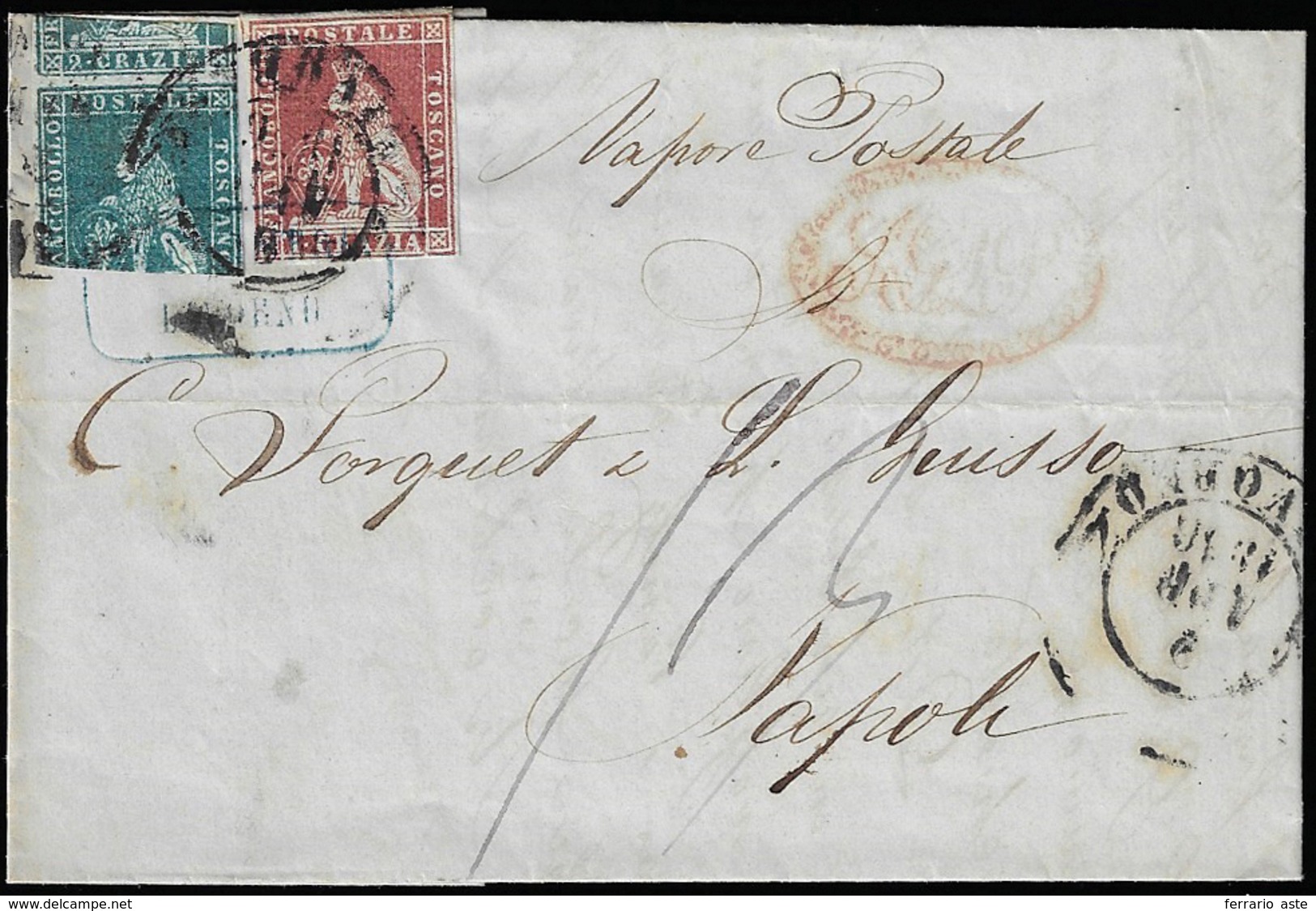 1856 - 2 Crazie Verde Azzurro Su Grigio, Tagliato Irregolarmente, In Frode Postale, 1 Crazia Carmini... - Tuscany