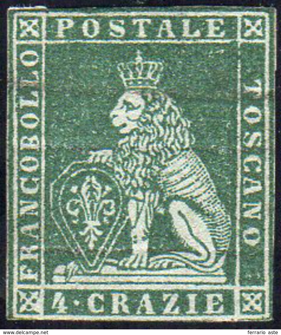 1851 - 4 Crazie Verde Su Grigio (6), Gomma Originale, Lievi Difetti Di Marginatura. Raro, Occasione!... - Tuscany