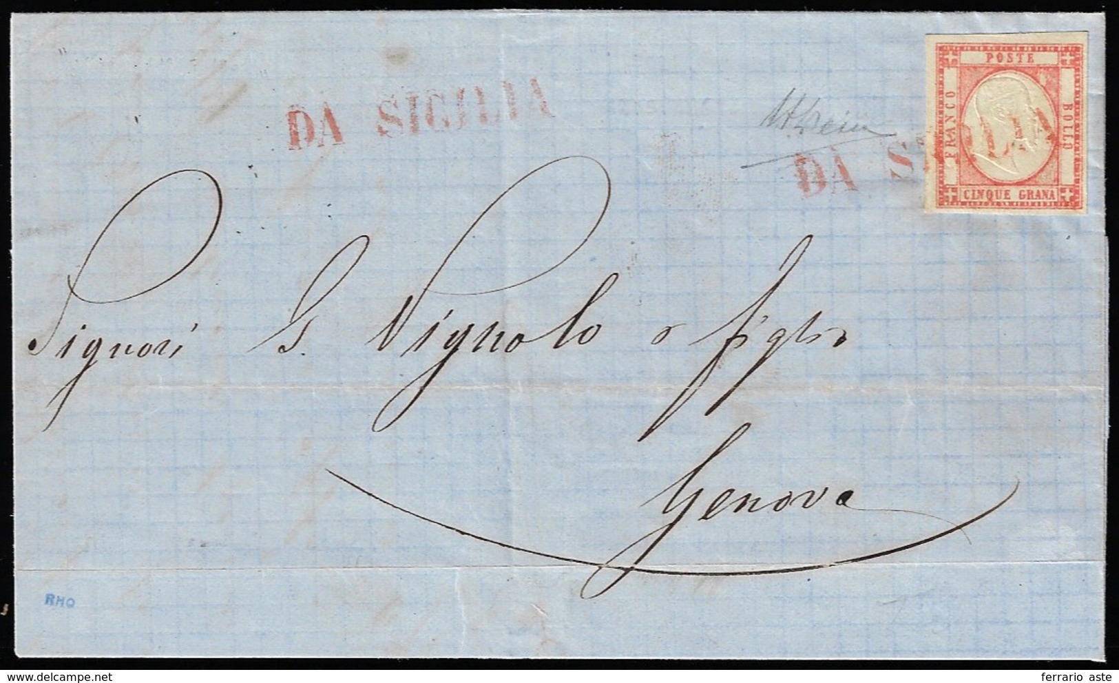 1861 - DA SICILIA, SD Rosso Punti 12 - 5 Grana (Province Napoletane 21), Perfetto, Su Lettera Da Nap... - Unclassified