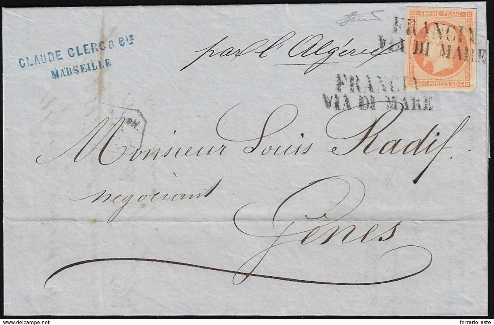 1861 - FRANCIA VIA DI MARE, Punti 7 - 40 Cent. Napoleone III, Non Dentellato (Franica 16), Perfetto,... - Unclassified