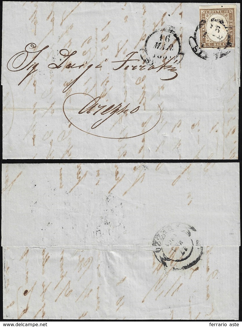 1861 - 10 Cent. Bruno Cioccolato Chiaro (14Cea), Ottimo Stato, Su Lettera Da Siena 16/3/1861 Ad Arez... - Other & Unclassified