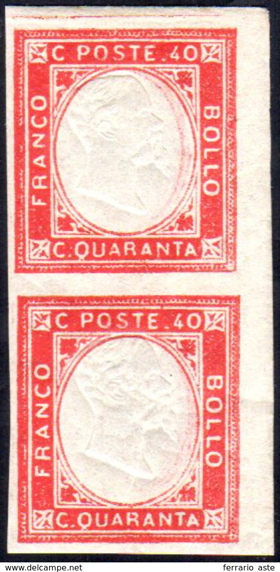 1861 - 40 Cent. Vermiglio, Non Emsso (4), Coppia Verticale Con Il Margine Di Foglio A Destra Non Tos... - Sonstige & Ohne Zuordnung