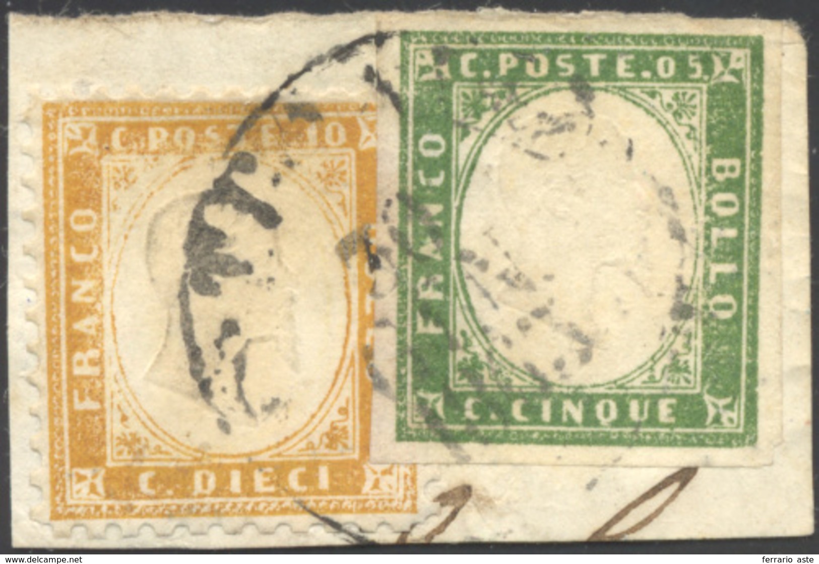 1862 - 10 Cent. Bistro Giallastro, In Affrancatura Mista Con 5 Cent. Verde Cupo IV Di Sardegna (1,13... - Other & Unclassified