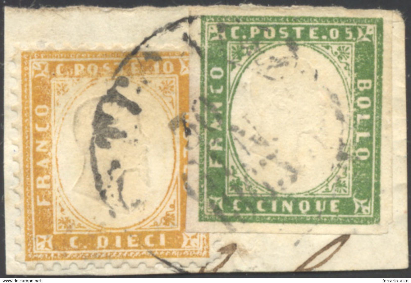 1862 - 10 Cent. Bistro Giallastro, In Affrancatura Mista Con 5 Cent. Verde Cupo IV Di Sardegna (1,13... - Otros & Sin Clasificación