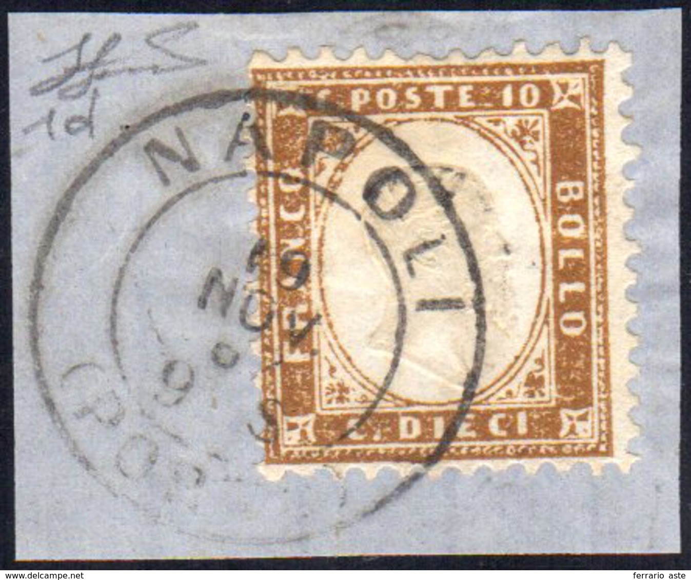 1862 - 10 Cent. Bruno Scuro (1d), Perfetto, Usato Su Piccolo Frammento A Napoli 19/11/1862. Ferrario... - Otros & Sin Clasificación