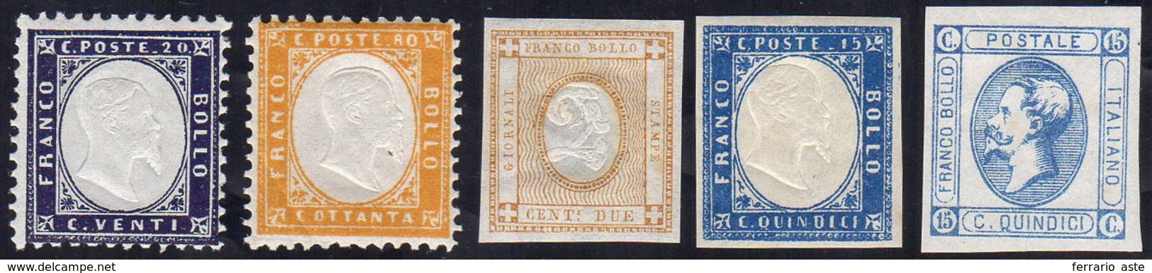 1862/63 - 20 Cent., 80 Cent., 2 Cent., 15 Cent. Tipo Sardegna, 15 Cent. Litografico, II Tipo (2,4,10... - Autres & Non Classés