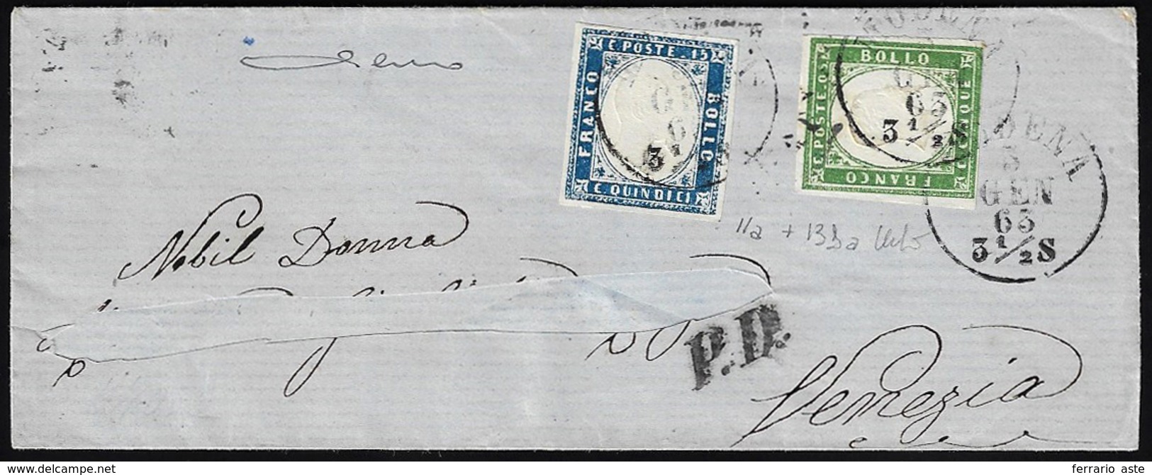 1863 - 15 Cent. Azzurro Chiaro Tipo Sardegna, 5 Cent. Verde Giallastro IV Emissione Di Sardegna (11a... - Autres & Non Classés
