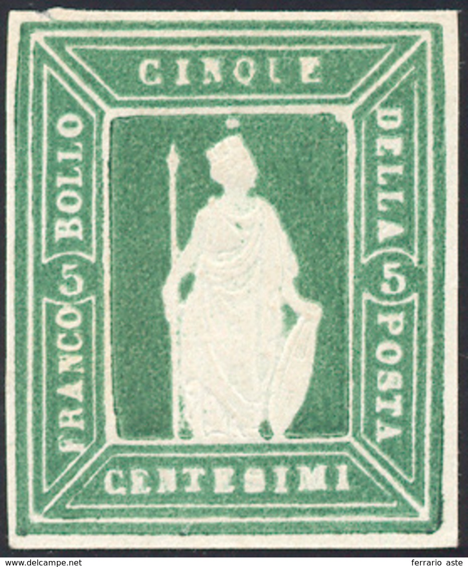 1862 - Saggi Thermignon, 5 Cent. Verde Giallastro Scuro (Unif. 6, Bolaffi N.SIII/A), Perfetto. Belli... - Otros & Sin Clasificación