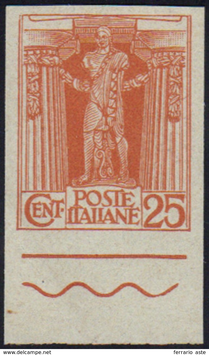 1925 - 25 Cent. Arancio Bruno Apollo Di Vejo, Prova Di Stampa Su Carta Spessa, Saggio Non Adottato P... - Otros & Sin Clasificación