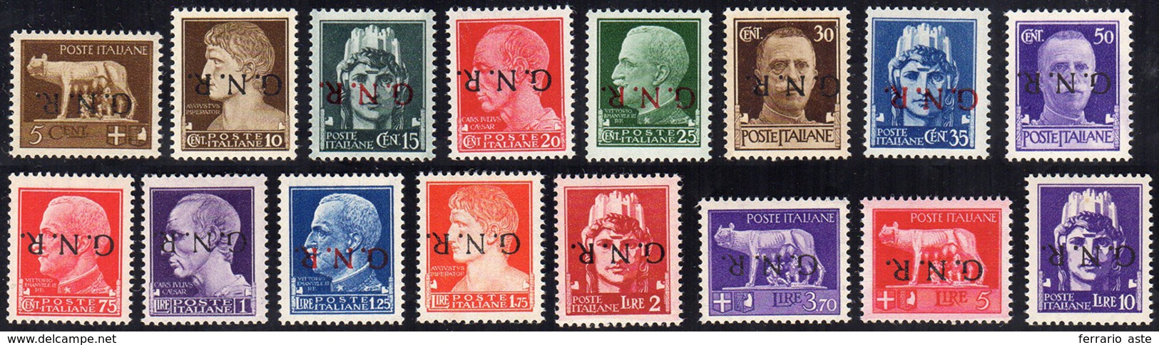 1944 - Tiratura Di Verona, Soprastampa Capovolta, 16 Valori (470a/486a), Gomma Integra, Perfetti. Mo... - Autres & Non Classés