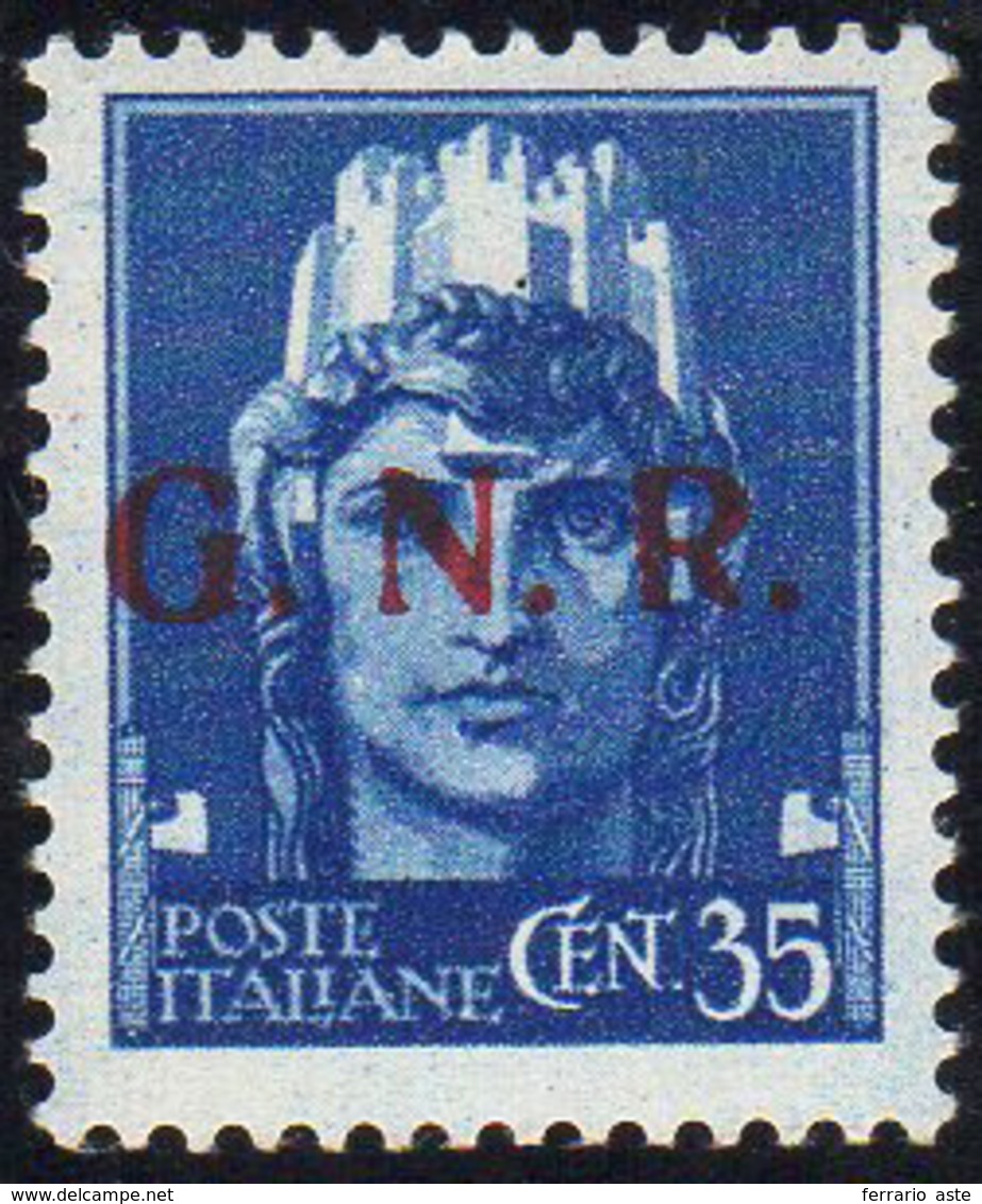 1943 - 35 Cent. Soprastampa G.N.R. Di Brescia, II Tipo (476/II), Gomma Originale, Perfetto. Cert. Si... - Autres & Non Classés