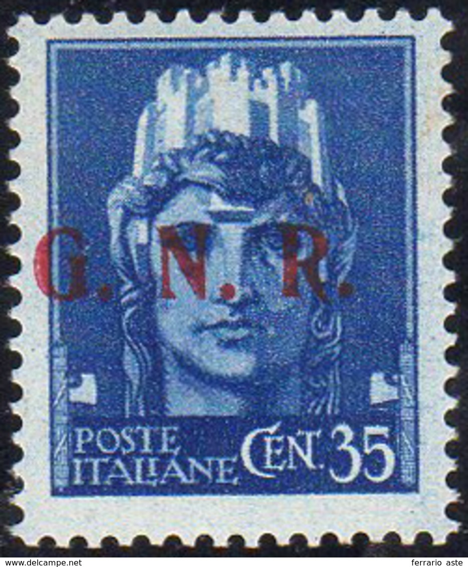 1943 - 35 Cent. Soprastampa G.N.R. Di Brescia, III Tipo (476/III), Gomma Integra, Perfetto. Fiecchi,... - Otros & Sin Clasificación