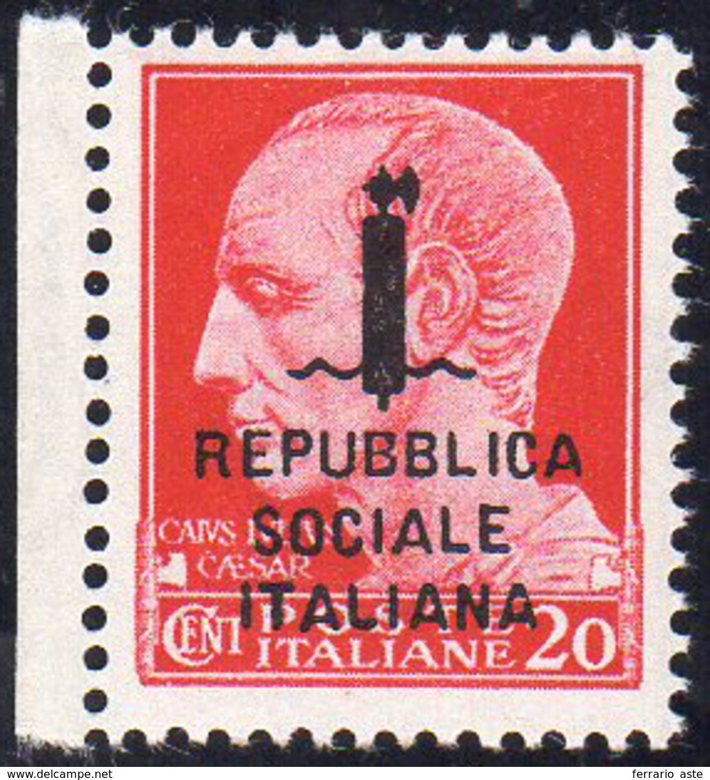 1944 - 20 Cent. Carminio Soprastampato (495/A), Gomma Integra, Perfetto. Cert. Ferrario.... - Autres & Non Classés