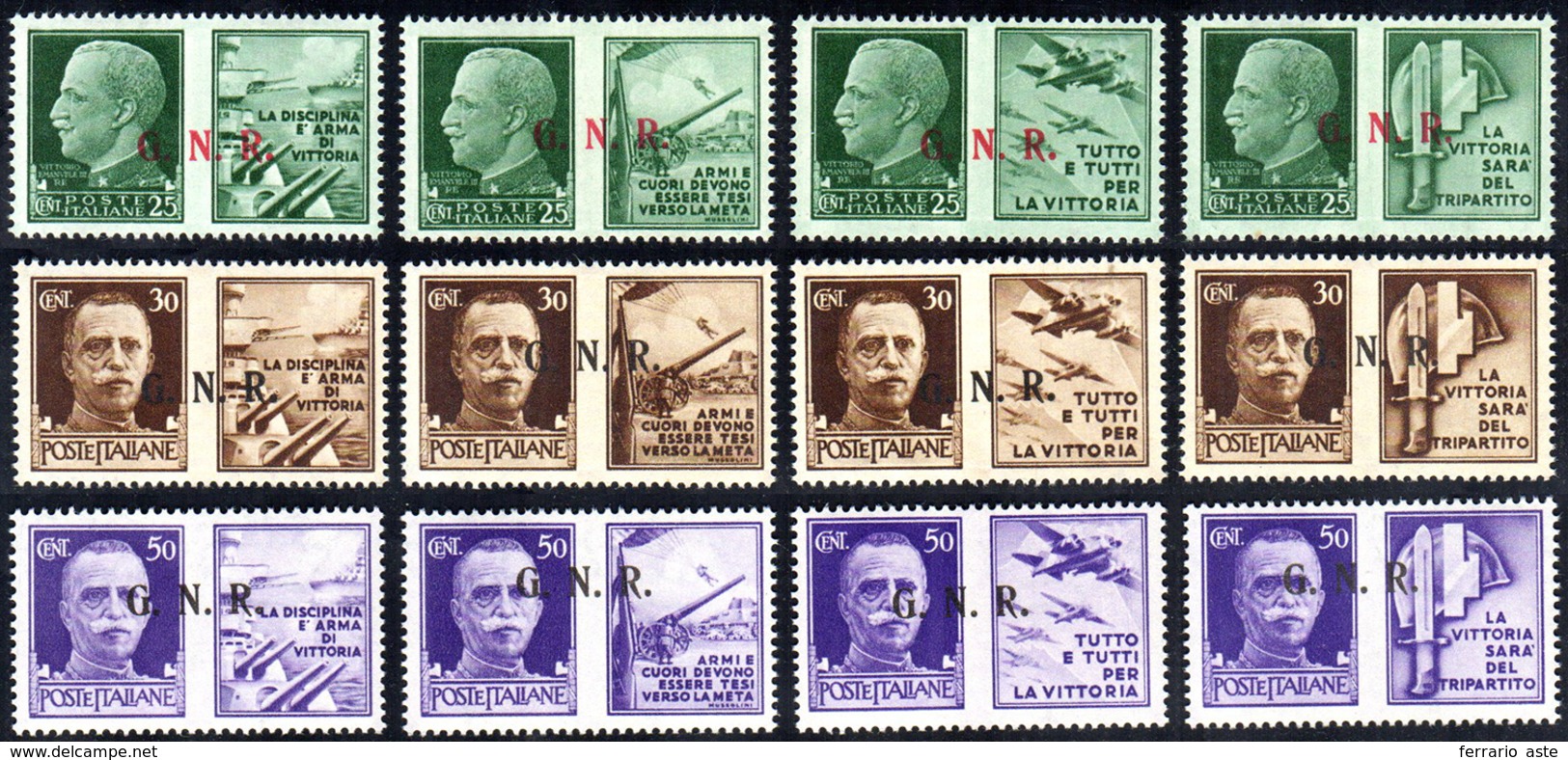 1943 - Soprastampati GNR III Tipo, Tiratura Di Brescia (13/II-24/II), Serie Completa Gomma Integra, ... - Autres & Non Classés