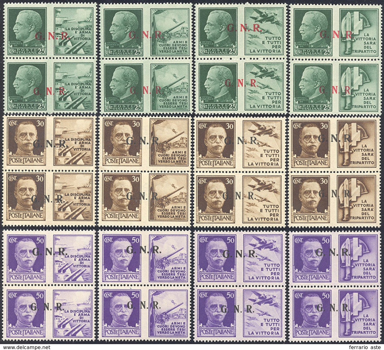 1944 - Serie Completa In Coppie Verticali Con Soprastampa Di Brescia Del II E III Tipo (13/I-II-24/I... - Autres & Non Classés