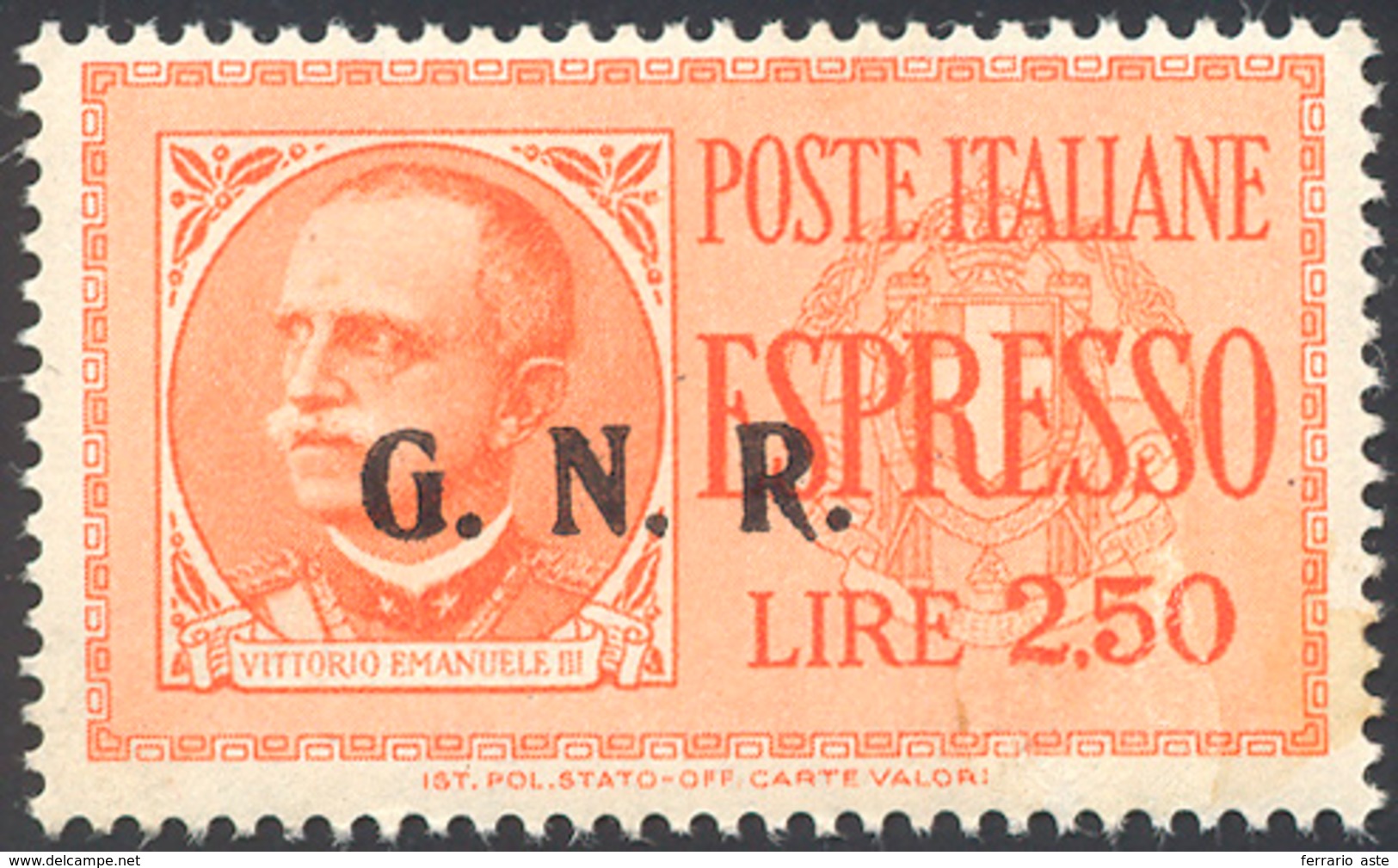 1943 - 2,50 Lire Soprastampa G.N.R. Di Brescia, III Tipo, Posiz. 52 Punto Piccolo Dopo N (20/IIIi), ... - Other & Unclassified