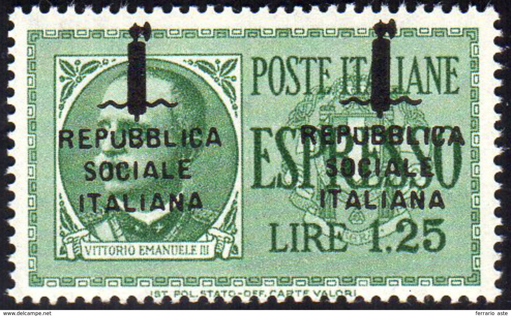 1944 - 1,25 Lire Espresso Con Soprastampa Dei Francobolli Di Propaganda Di Guerra (21B), Gomma Integ... - Autres & Non Classés