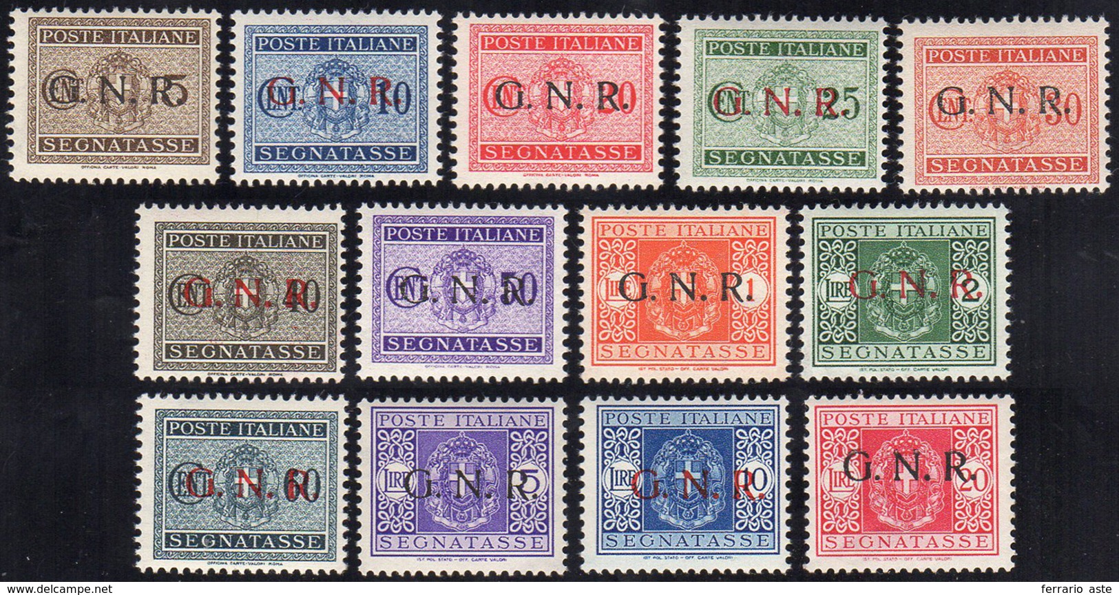 1944 - Soprastampati G.N.R., Tiratura Di Verona (47/59), Gomma Integra, Perfetti. Sassone, Cert. Fer... - Andere & Zonder Classificatie