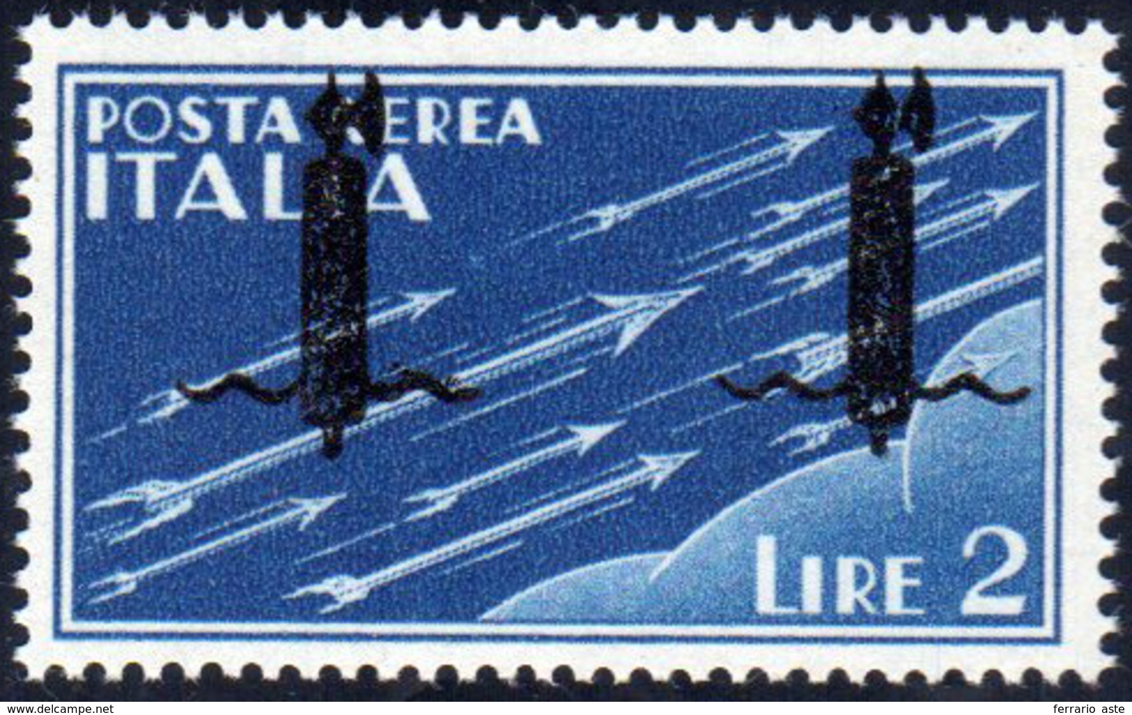 POSTA AEREA 1944 - 2 Lire Azzurro, Soprastampa Ripetuta Due Volte (P15A), Gomma Integra, Perfetto. B... - Other & Unclassified