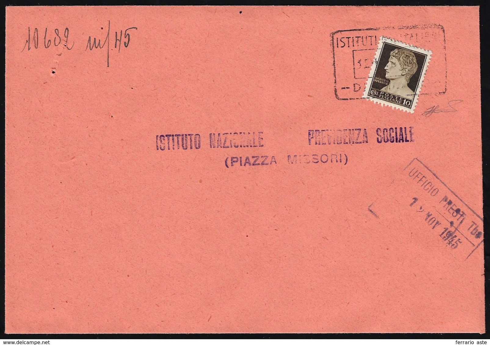 1945 - 10 Cent. Imperiale Senza Fasci E Senza Filigrana (536), Perfetto, Usato Come Recapito Autoriz... - Other & Unclassified