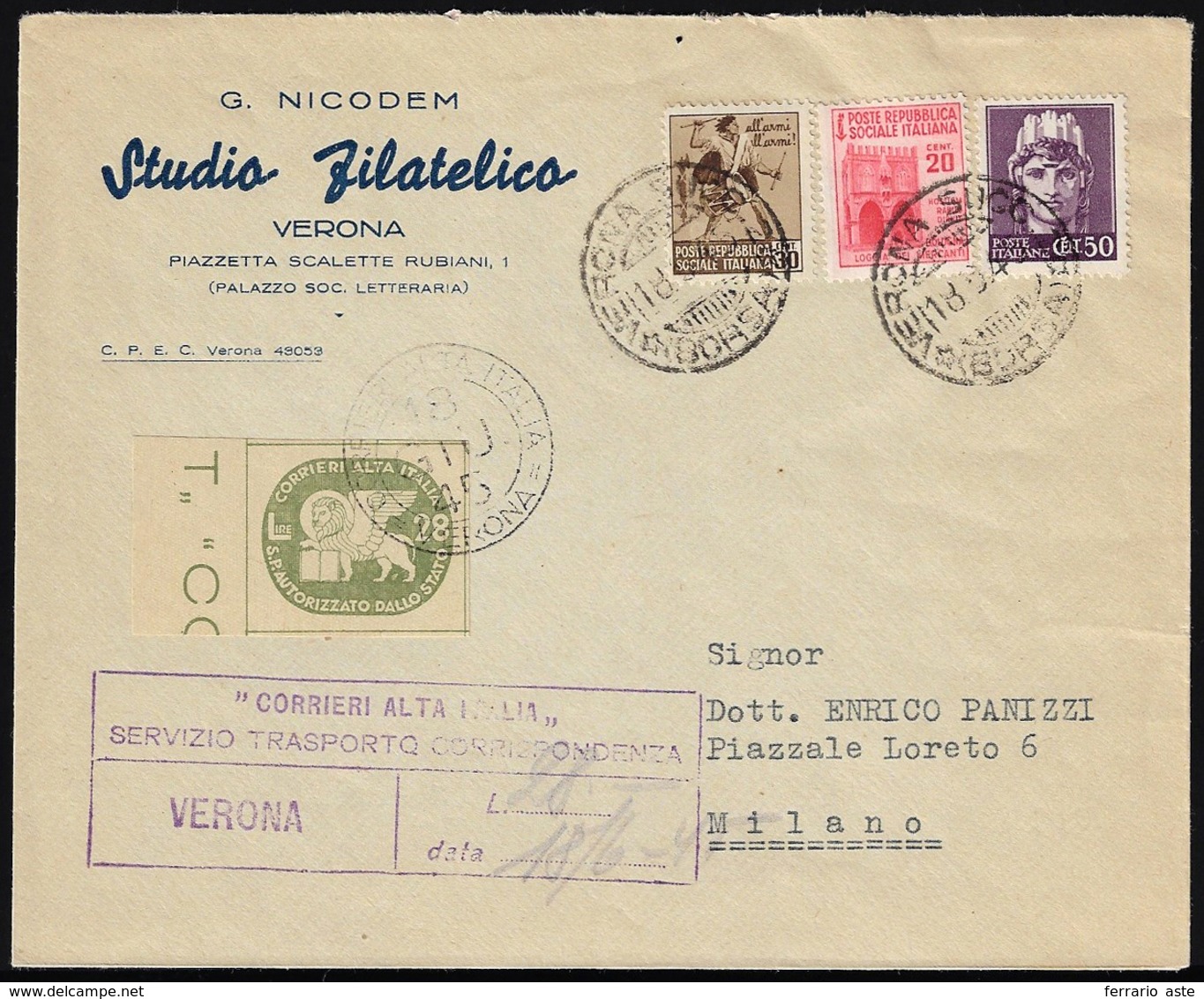 CORALIT 1945 - 28 Lire Leone S.Marco (4), Perfetto, Su Busta Affrancata Da Verona 18/6/1945 A Milano... - Other & Unclassified