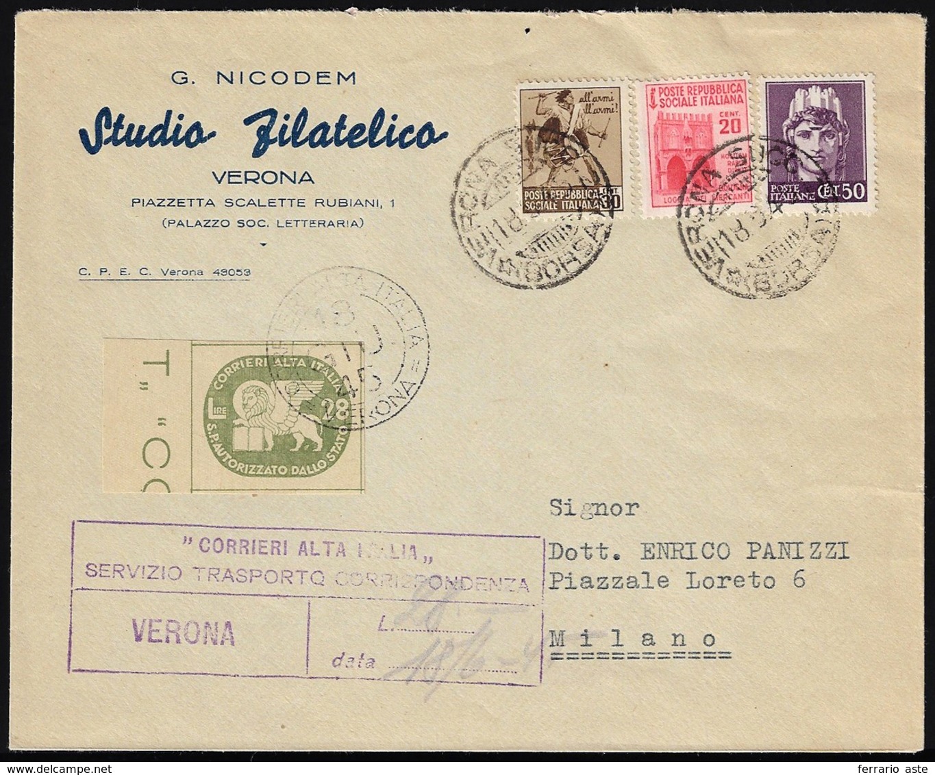 CORALIT 1945 - 28 Lire Leone S.Marco (4), Perfetto, Su Busta Affrancata Da Verona 18/6/1945 A Milano... - Otros & Sin Clasificación