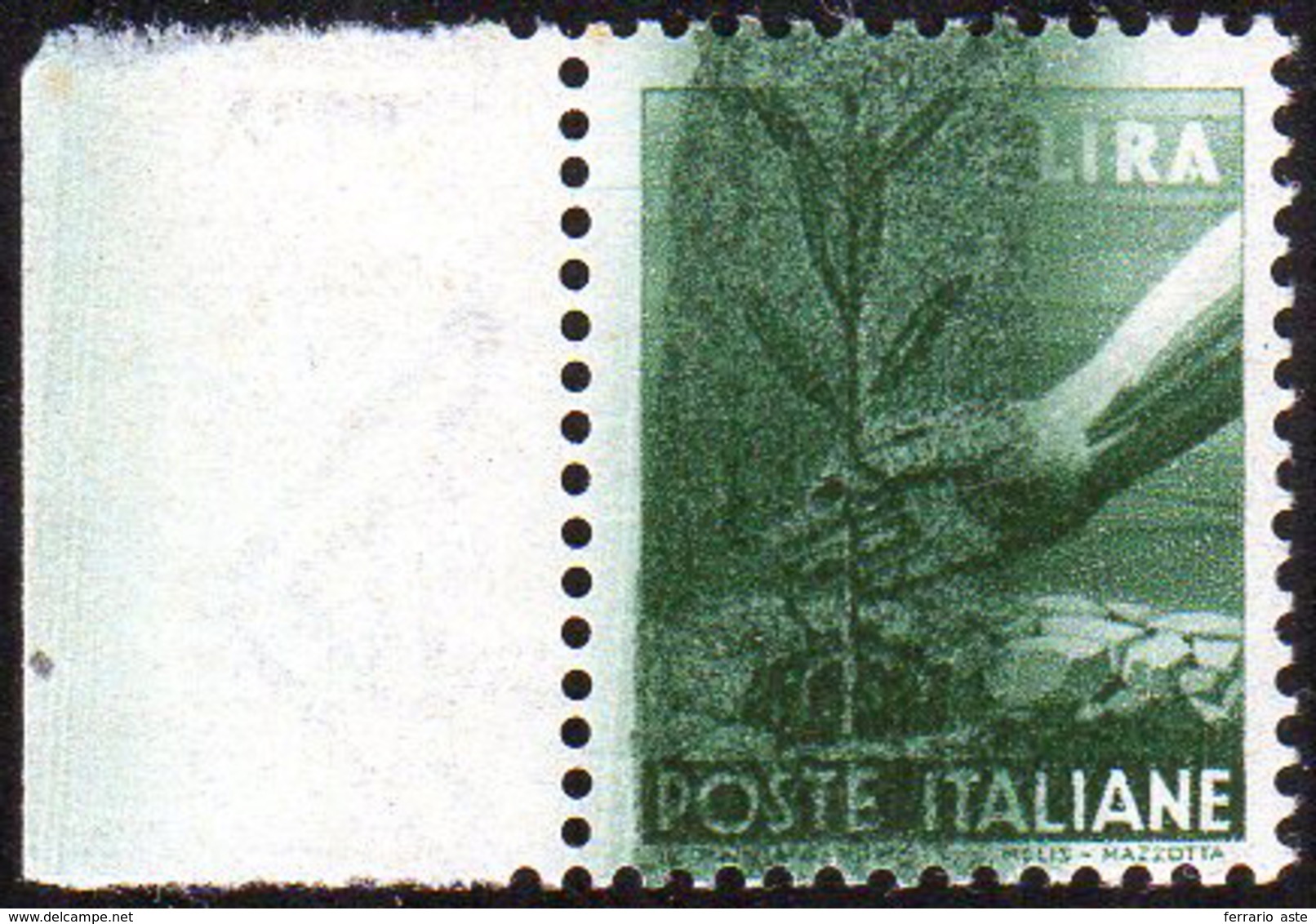 1946 - 1 Lira Democratica, Ampia Macchia Di Colore Di Stampa Sul Francobollo (550), Bordo Di Foglio,... - Autres & Non Classés