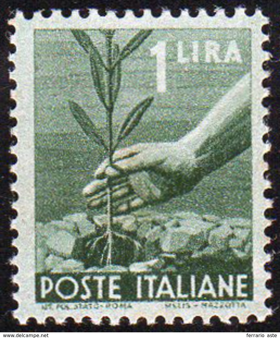 1945 - 1 Lira Democratica, Carta Ricongiunta (550t), Gomma Integra, Perfetto. Cert. Diena.... - Other & Unclassified