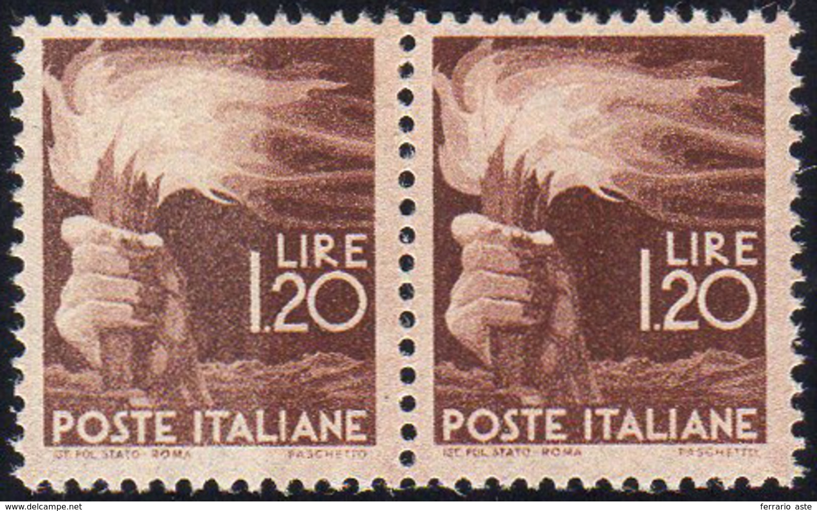1945 - 1,20 Lire Democratica, Coppia, L'esemplare Di Sinistra Con Stampa Evanescente (551g), Gomma I... - Autres & Non Classés